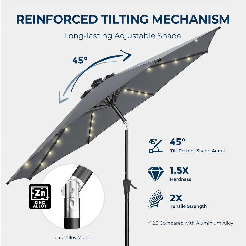 10-Foot Heavy-Duty Patio Umbrella with LED Lighting, Outdoor Table Umbrella detail image - detail view 8