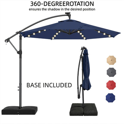Offset Patio Umbrella shown in the 360° Rotation Blue with Base option