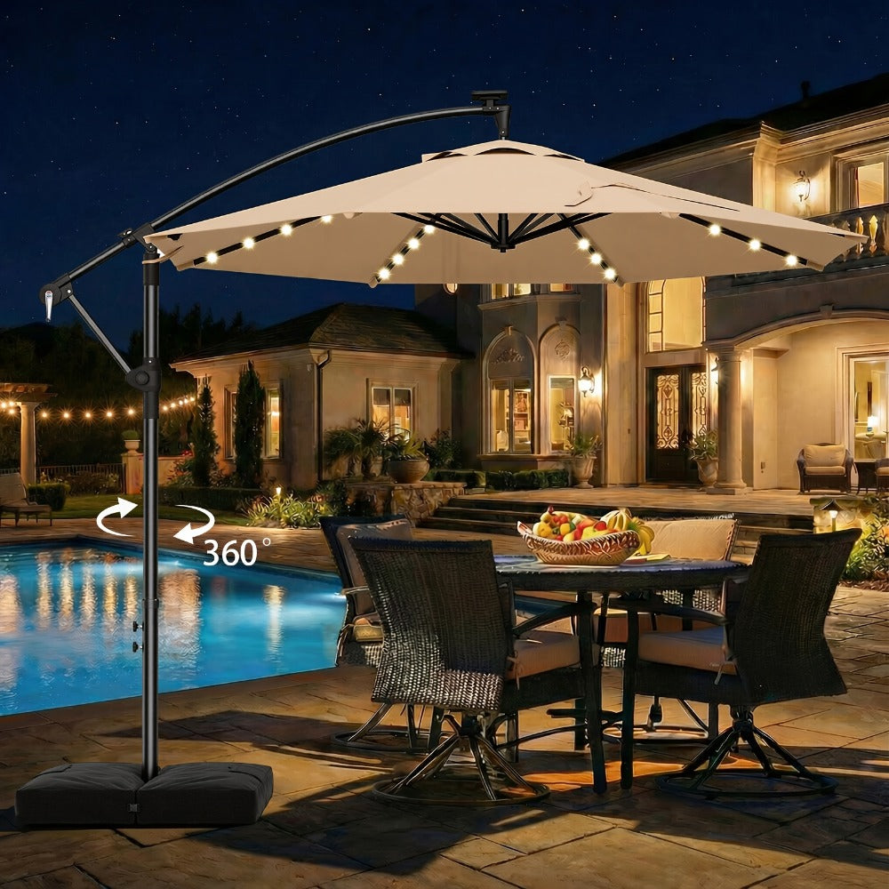 10-Foot Offset Patio Umbrella with LED Lighting and UV Protection detail image