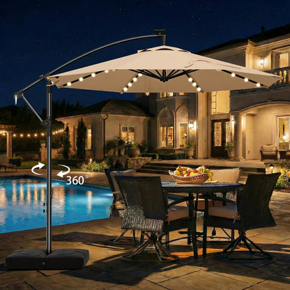 10-Foot Offset Patio Umbrella with LED Lighting and UV Protection detail image