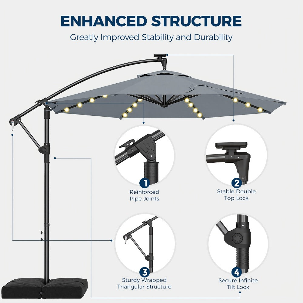 10-Foot Offset Patio Umbrella with LED Lighting and UV Protection detail image - detail view 6