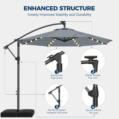 10-Foot Offset Patio Umbrella with LED Lighting and UV Protection detail image - detail view 6