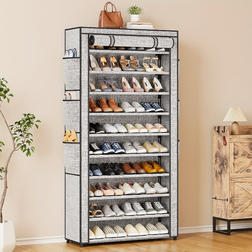 10-Tier Freestanding Shoe Rack with Dustproof Cover and Large-Capacity Storage detail image - detail view 10