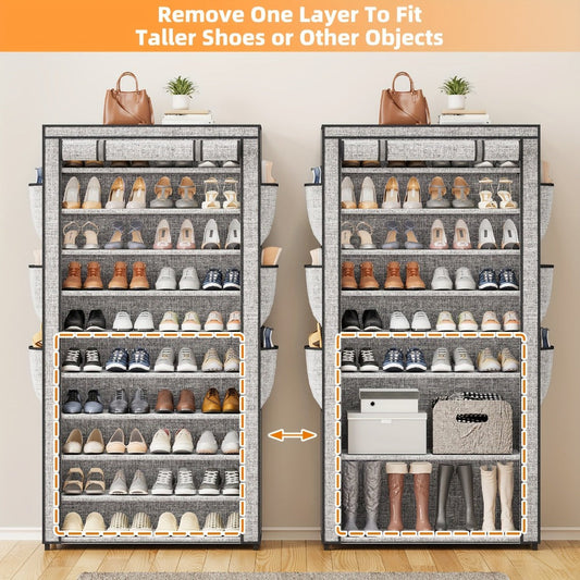 10-Tier Freestanding Shoe Rack with Dustproof Cover and Large-Capacity Storage detail image