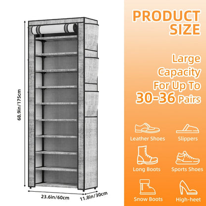 10-Tier Freestanding Shoe Rack with Dustproof Cover and Large-Capacity Storage detail image - detail view 3