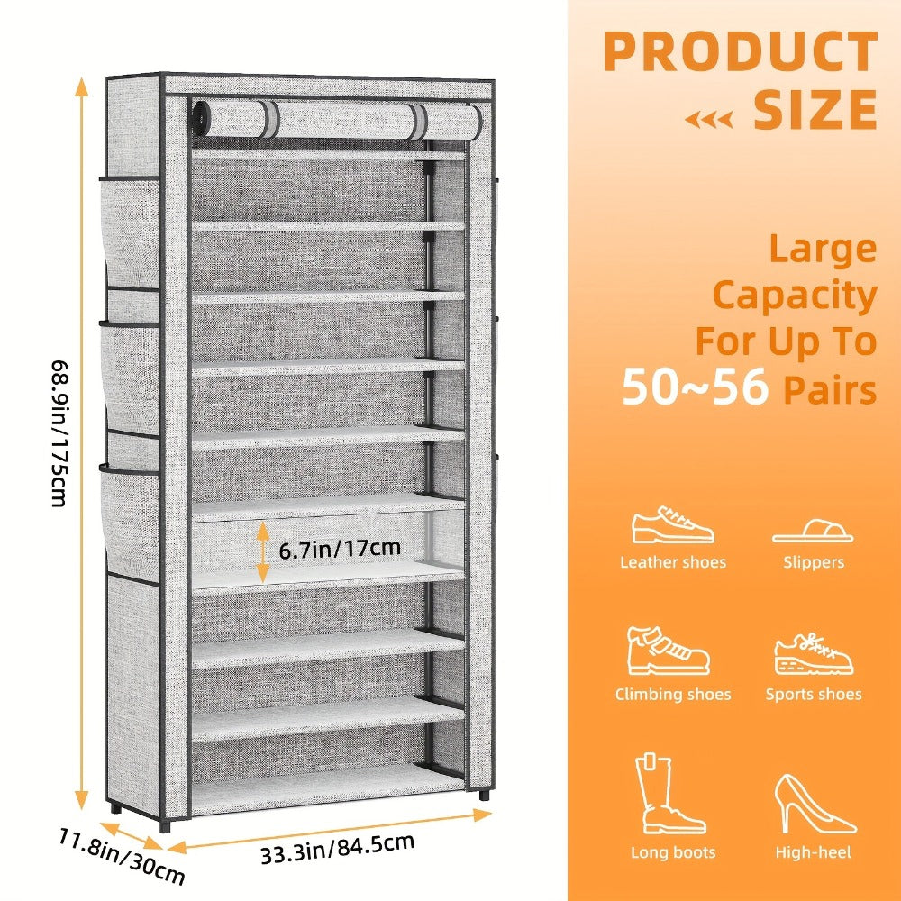 10-Tier Freestanding Shoe Rack with Dustproof Cover and Large-Capacity Storage detail image - detail view 4