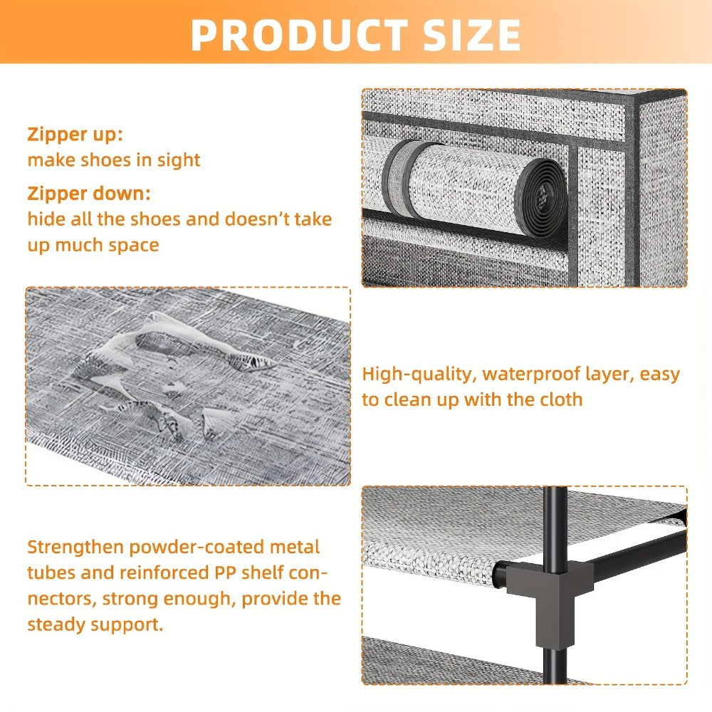 10-Tier Freestanding Shoe Rack with Dustproof Cover and Large-Capacity Storage detail image - detail view 6