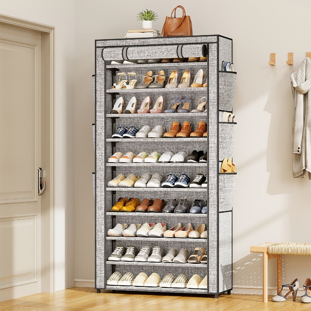 10-Tier Freestanding Shoe Rack with Dustproof Cover and Large-Capacity Storage detail image - detail view 9