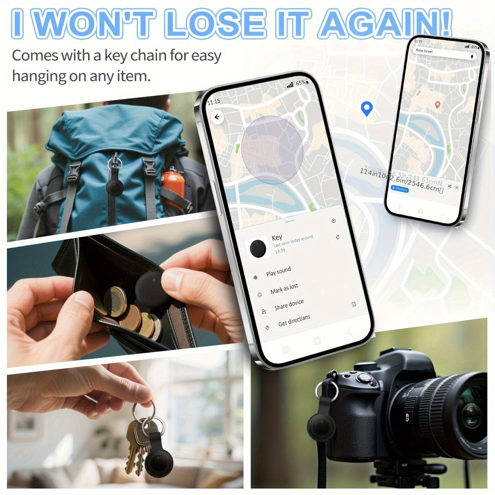 Two-Pack Round Android Find My Device Trackers with Black Key Ring Holders and Replaceable Batteries