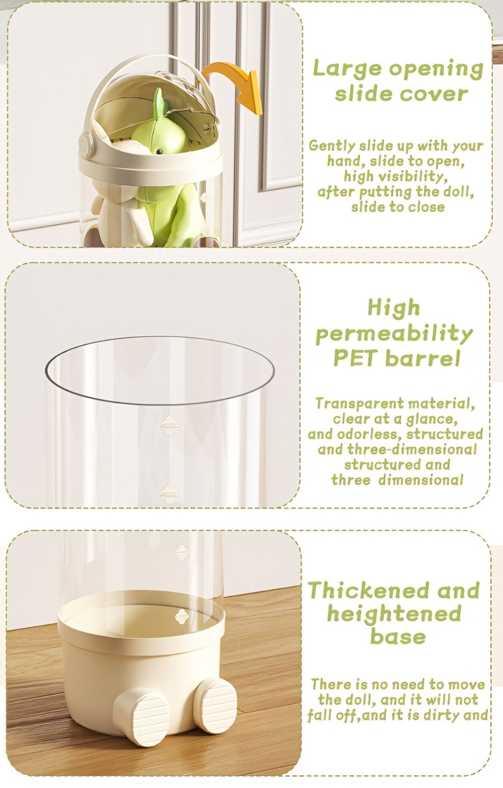 Toy Storage Organizer 4-Layer Transparent Cylindrical Bin in Cream, Pink or Green for Plush Display