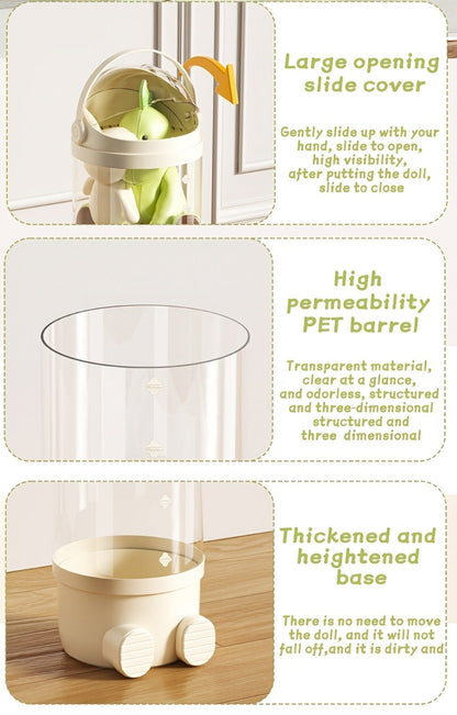 Toy Storage Organizer 4-Layer Transparent Cylindrical Bin in Cream, Pink or Green for Plush Display