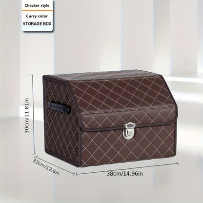 Car Trunk Organizer, Foldable PU Leather Lidded Box in Two Sizes with Lock-Style Closure and Three Color Options