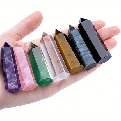 Natural Rainbow Fluorite Crystal Tower Set 7PCS – Hand-Polished Hexagonal Gemstone Obelisks 2.2 Inch, Crystal Points for Home Decor, Meditation, Reiki & Holiday Gift, Eco-Crafted Mineral Collection