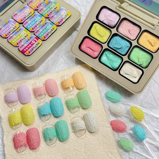Plaster Gel Nail Art Set 9 Colors No-Wipe 3D Gypsum Gel Polish - High Saturation Macaron Salty Sweet Palette for Sculpting Textured Dimensional Nail Designs Salon & Home DIY UV LED