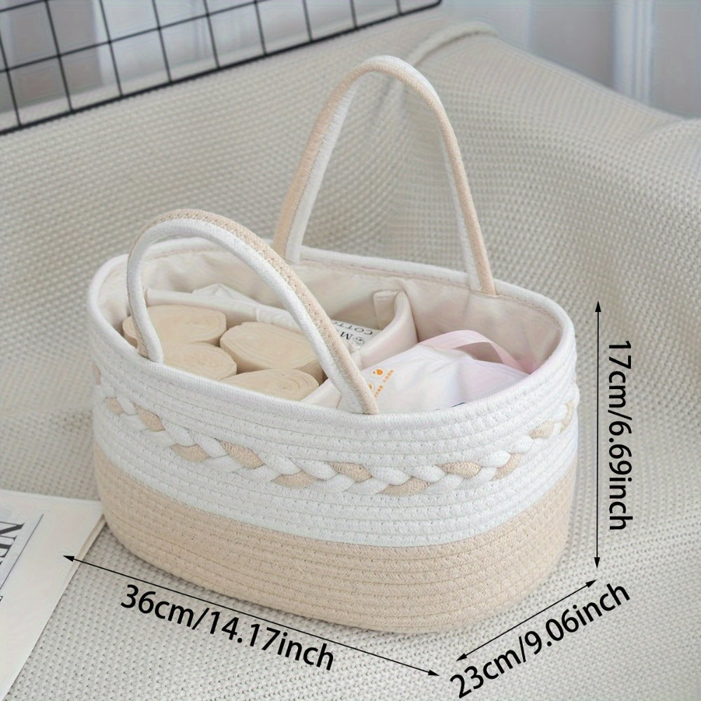 Oval Woven Rope Storage Basket, 14.17 x 9.06 x 6.69 Inches with Braided Handles and Divided Liner