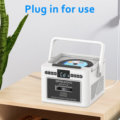 Portable CD and Cassette Player with FM Radio, Tape Recording, AUX, SD, USB and 3.5 mm Audio Connections