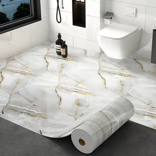 Peel and Stick Floor Tile Sticker 15.7"x118" Self-Adhesive Marble Pattern Vinyl Roll – 3mm Thick Removable Flooring for Kitchen Backsplash, Bathroom, Shower Room & Home Renovation