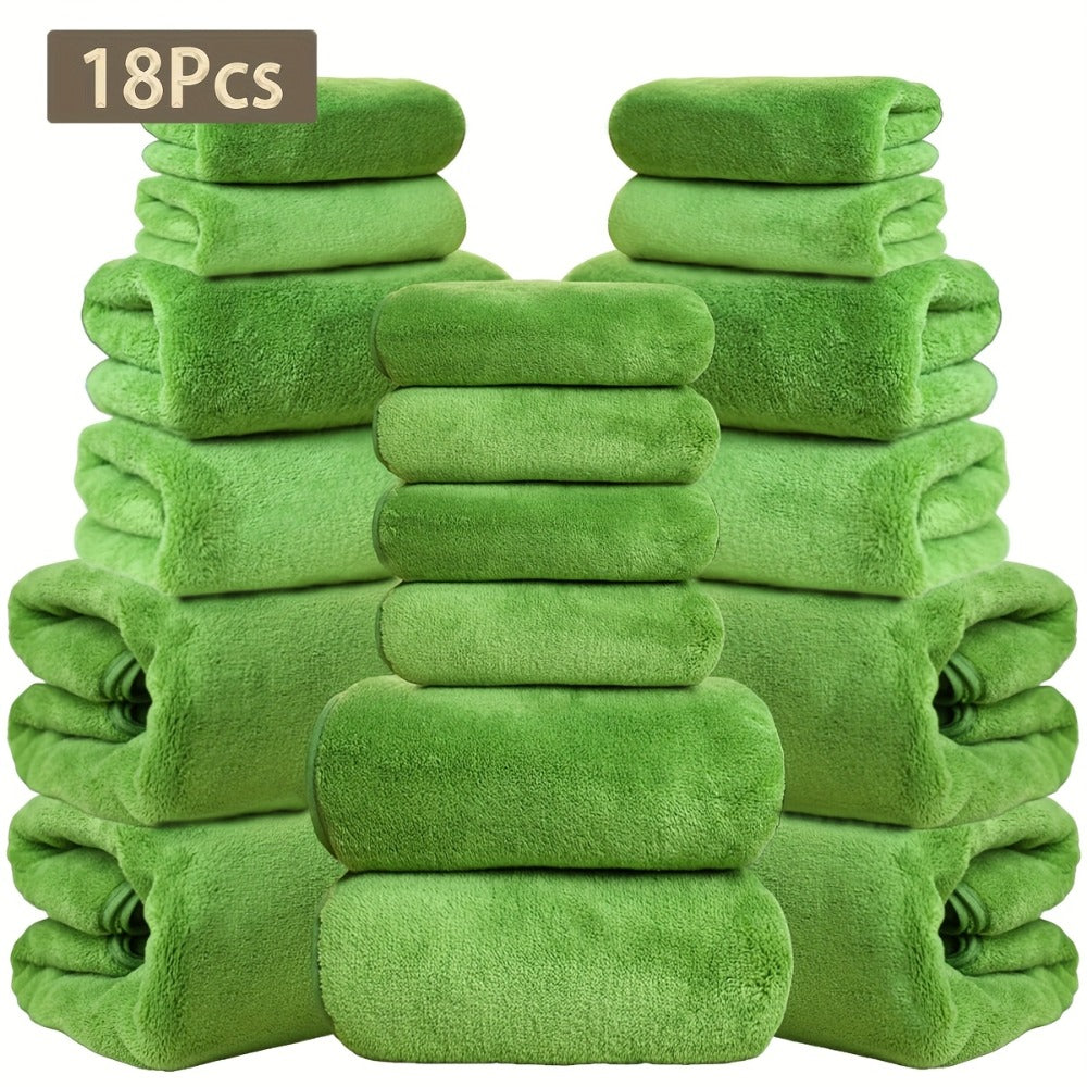 Coral Velvet Bath Towel Set 18pcs – 4 Bath Towels 4 Hand Towels 10 Washcloths Hotel Quality Soft Absorbent