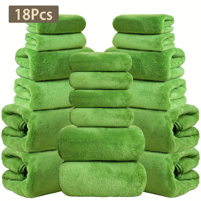 Coral Velvet Bath Towel Set 18pcs – 4 Bath Towels 4 Hand Towels 10 Washcloths Hotel Quality Soft Absorbent
