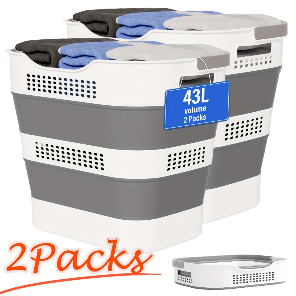 Collapsible 43L Laundry Basket in Grey with Carry Handles, Single or 2-Pack Folding Checkout Options