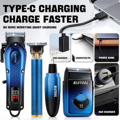 Hair Clippers & Trimmers BLUTOOL Blue or Black Multi-Tool Sets with LCD Displays, USB Charging and Three Models