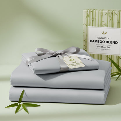 Bed Sheet Set 30% Bamboo Viscose 70% Polyester in 3- or 4-Piece Sizing with 16-Inch Pocket