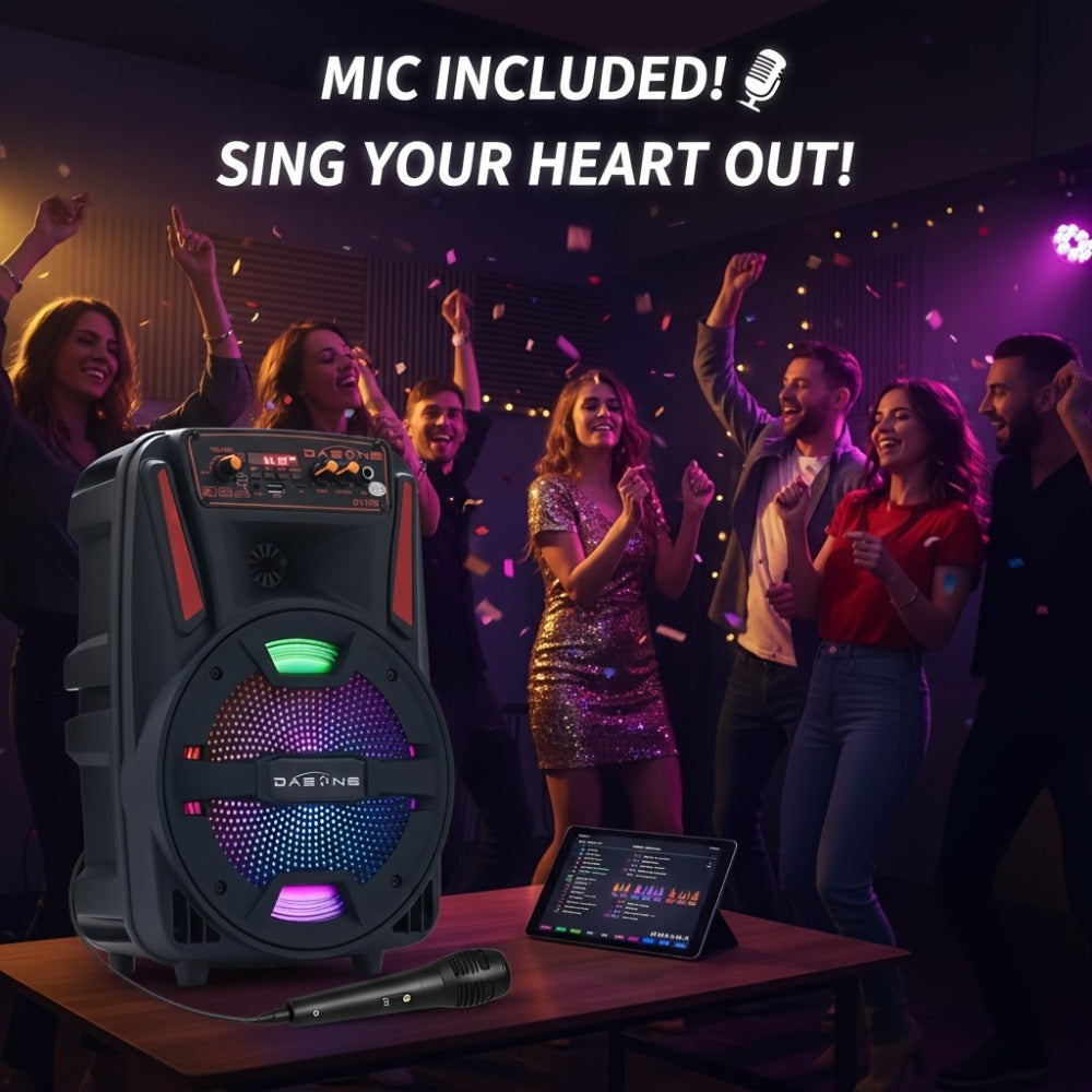 1000W Portable Party Speaker with 8-Inch Woofer & Wired Microphone, Deep Bass 2.1 Surround Sound, 8-Hour Battery, Bluetooth USB SD FM AUX, Wireless Speaker for DJ Karaoke Home Gatherings Outdoor Events