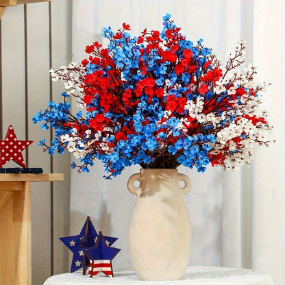 Artificial Flowers 15-Piece Red White and Blue Patriotic Set for Independence Day Table and Home Decor