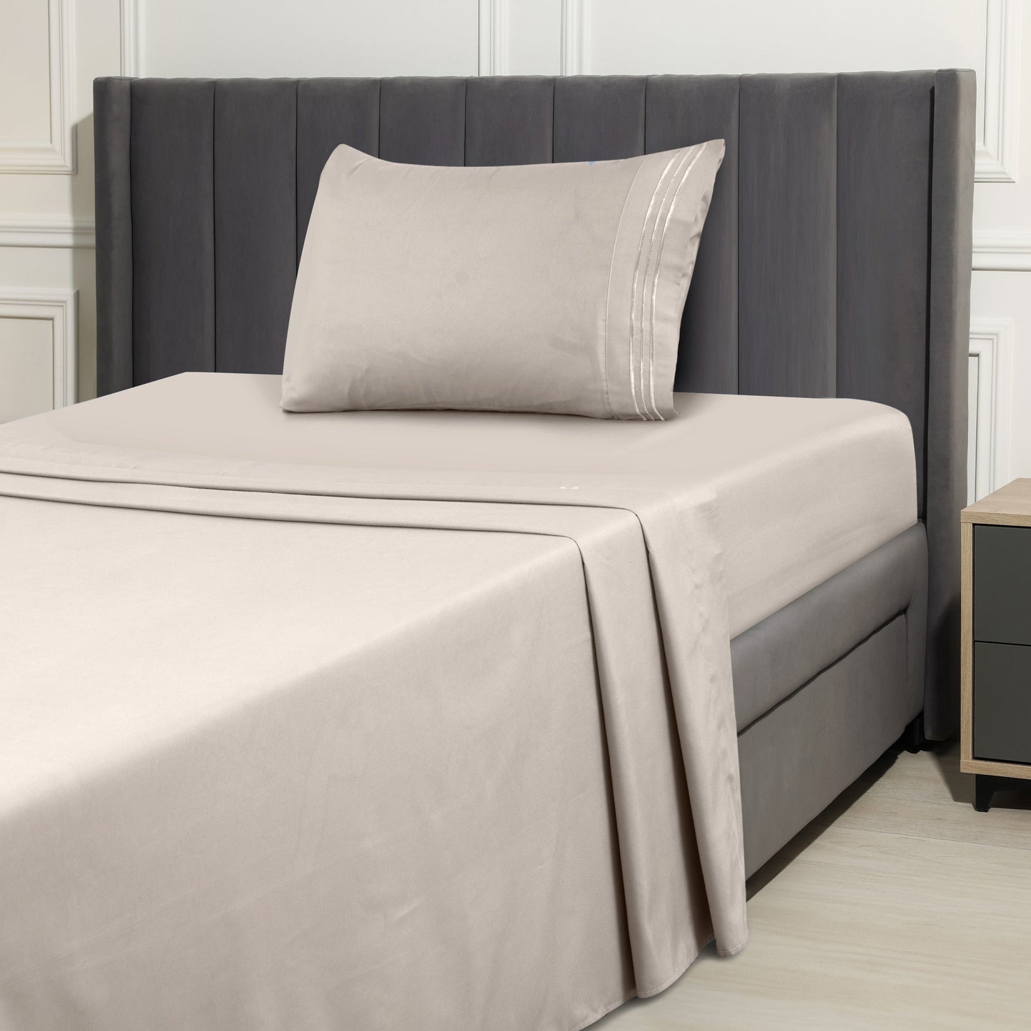 Bed Sheet Set Brushed Microfiber in 3- or 4-Piece Configuration with 16-Inch Pocket and Twenty-Four Colors