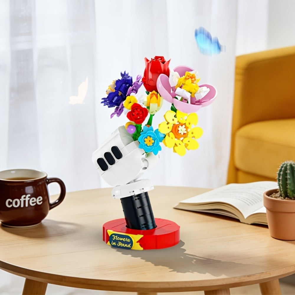DIY Flower Bouquet Building Blocks Set with Display Stand – Multicolor Brick Flower Maker Home Decor Never Wilts Mother's Day Valentine's Day Christmas Birthday Gift for Her Women Girls
