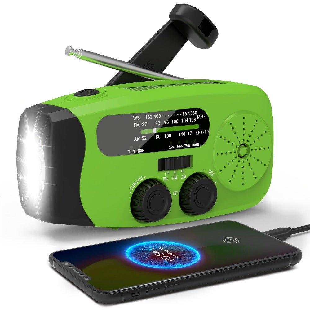 2000mAh AM/FM/NOAA Emergency Radio with Solar Panel, Hand Crank, LED Flashlight and Four Color Options