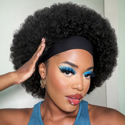 6-Inch Afro Curly Headband Wig in Four 1B, 4, 1B30 and 27/33A Protected Color Options for Styling