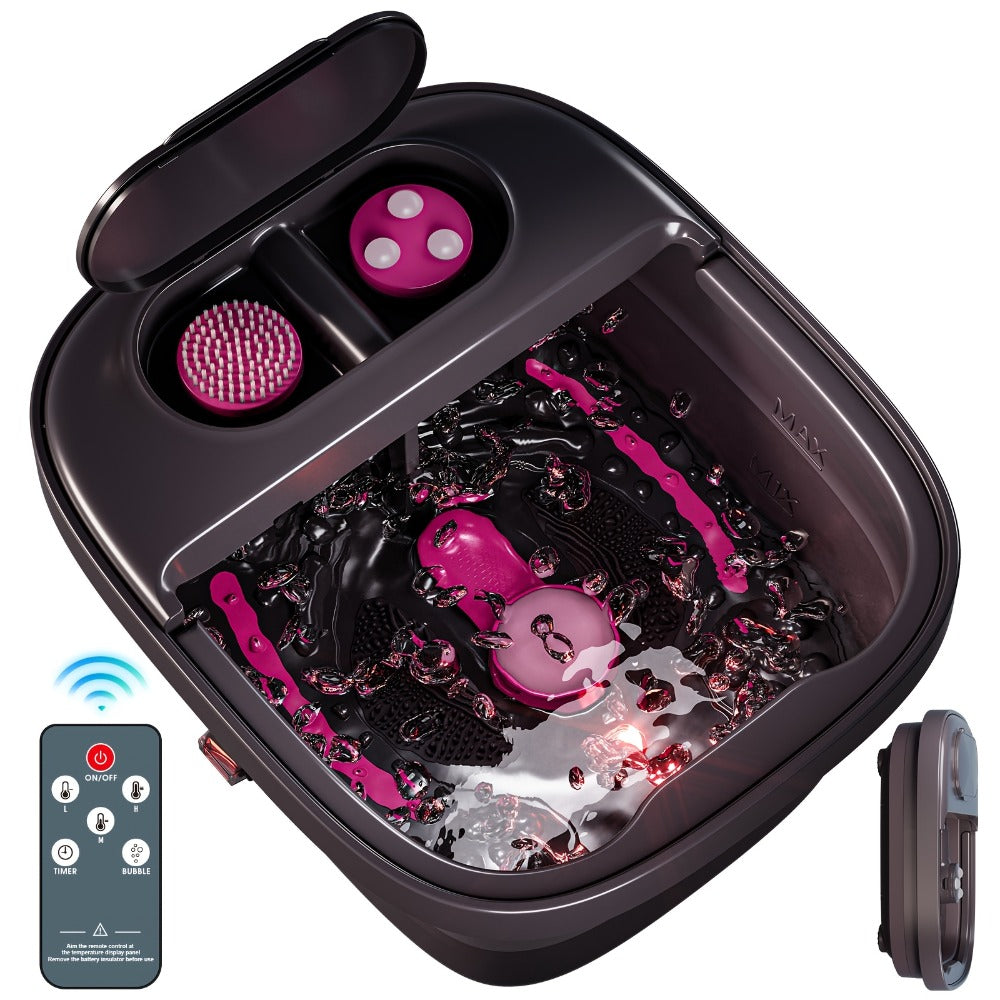 Collapsible Foot Spa Bath with Heat, Bubbles, Remote Temperature Control and Three Attachments
