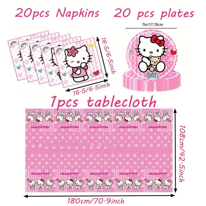 Hello Kitty Party Supplies Set 41pcs Pink Disposable Plates Napkins Tablecloth Birthday Decoration Kit