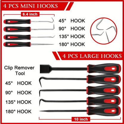 17-Piece Automotive Trim Removal Tool Kit with Pry Paddles, Hook Set, Clip Pullers and Scraper