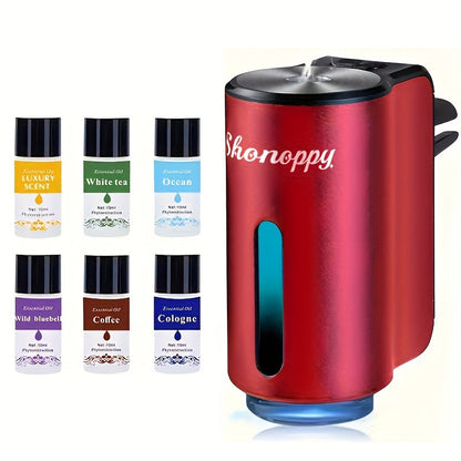 Waterless Car Air Freshener Diffuser Vent Clip USB Charging – 3 Intensity Levels, Lasts 45 Days, 3 or 6 Perfume Bottles, Portable Scent Diffuser for Car Home Office, Blue Red Grey Cologne Luxury CC