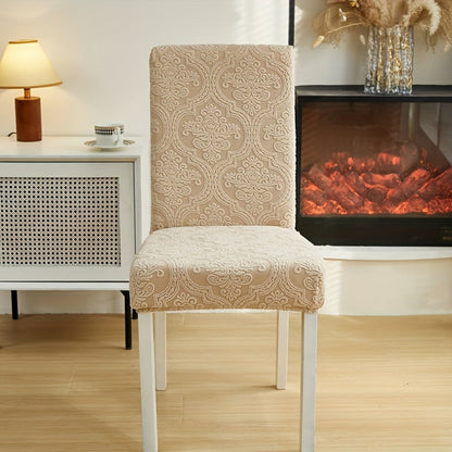 Paisley Stretch Velvet Dining Chair Covers in Off White, Light Gray, Deep Gray or Khaki, Four- or Six-Piece Sets