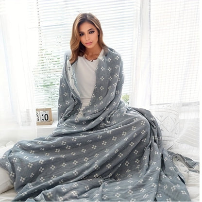 Jacquard Cotton Blanket – Geometric Cross Pattern Pure Cotton Throw, Soft Breathable All Season, Machine Washable, 4 Colors, 2 Sizes