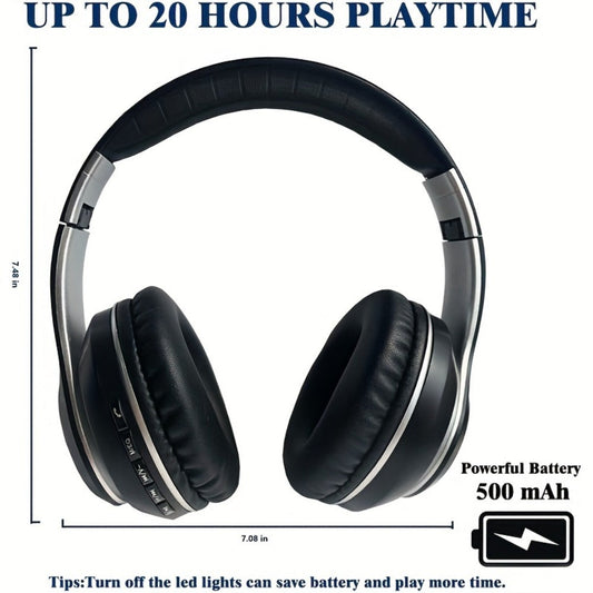 Wireless Headphones Deep Bass Foldable Lightweight Built-in Mic 3.5mm Wired Stereo Sound Type-C Charging for Travel Work Laptop iOS Android Red White