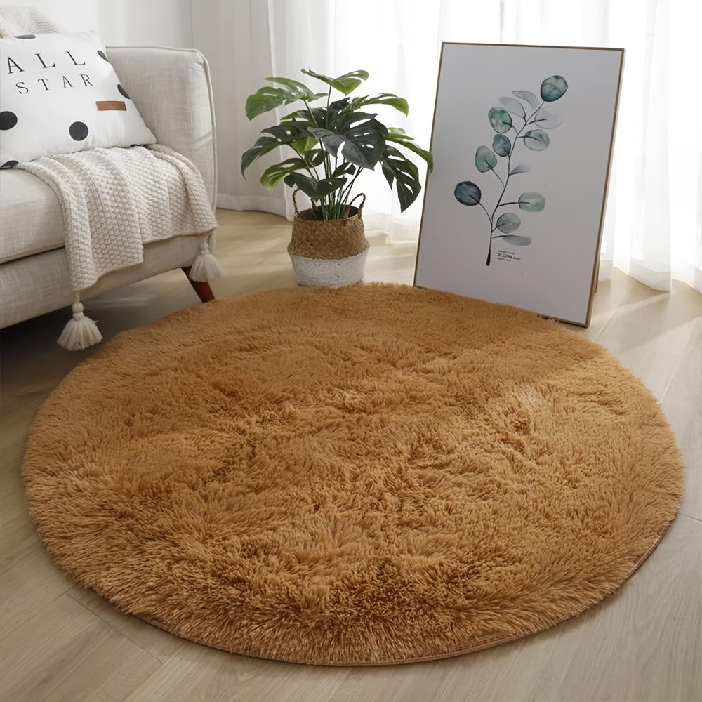 Area Rug Fluffy Faux-Fur Shag in Solid, Tie-Dye and Ombre Colors with Six Retained Room Sizes