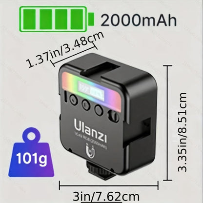 ULANZI VL49 RGB Video Light 360° Full Color LED Camera Light Panel - 2000mAh Rechargeable Dimmable Photography Lighting with 3 Cold Shoe Mounts & Magnetic Attachment for Portrait Studio Content Creation