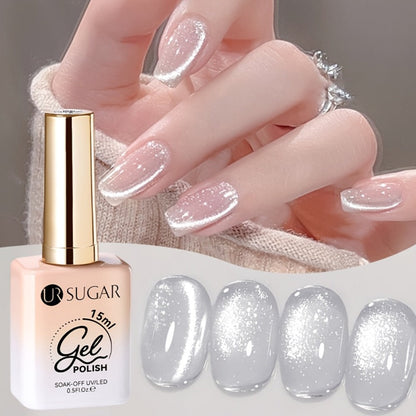 White Glitter Cat Eye Gel Polish Set 2pc Sparkling Magnetic with Stick Included | Soak Off UV LED 0.51oz Each Semi-Permanent 3D Nail Art | Salon & Home DIY Manicure Kit for Women Beginners
