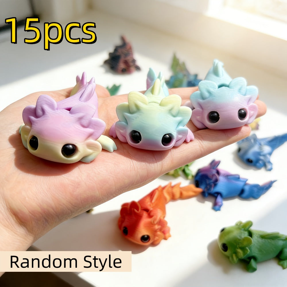 3D Printed Axolotl Figures Set 15pcs – Cute Mini Axolotl Toys for Desktop Decoration, DIY Miniature Landscape, Party Favors & Holiday Gifts | Random Color Assorted