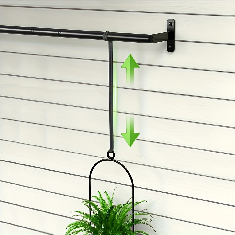 Adjustable Black Metal Hanging Plant Rack with Four Pot Holders for Wall or Window Display