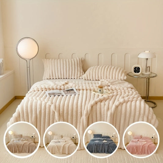Plush Faux Fur Blanket – Imitation Rabbit Fur 300-350gsm Knit Throw for Sofa, Bed & Travel, All Season, 3 Colors, 2 Sizes