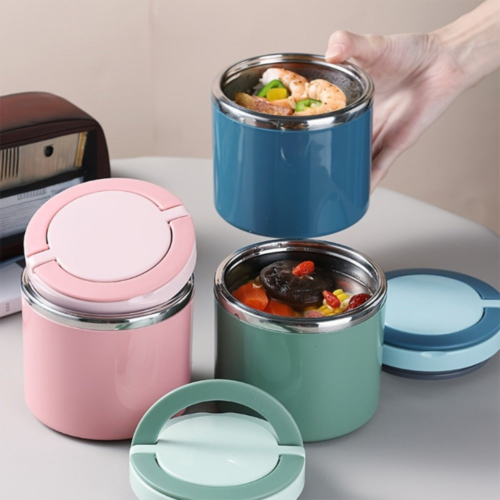 Stainless-Style Lunch Box with Handle in Green, Pink or Blue, 630 ml Single-Container Configuration