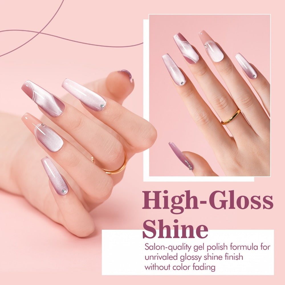 MORDDA Magnetic Cat Eye Gel Polish Kit 6 Colors with Magnet – Shimmering Reflective Swirl Nail Art, Soak Off UV/LED Semi-Permanent Gel Polish Set, Alcohol-Free, Salon & DIY Home Manicure