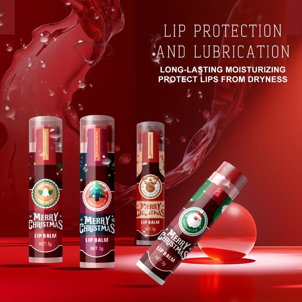 MISS FACTOR 32-Piece Lip Balm Set with Individually Capped Tubes in Red Christmas Gift Box