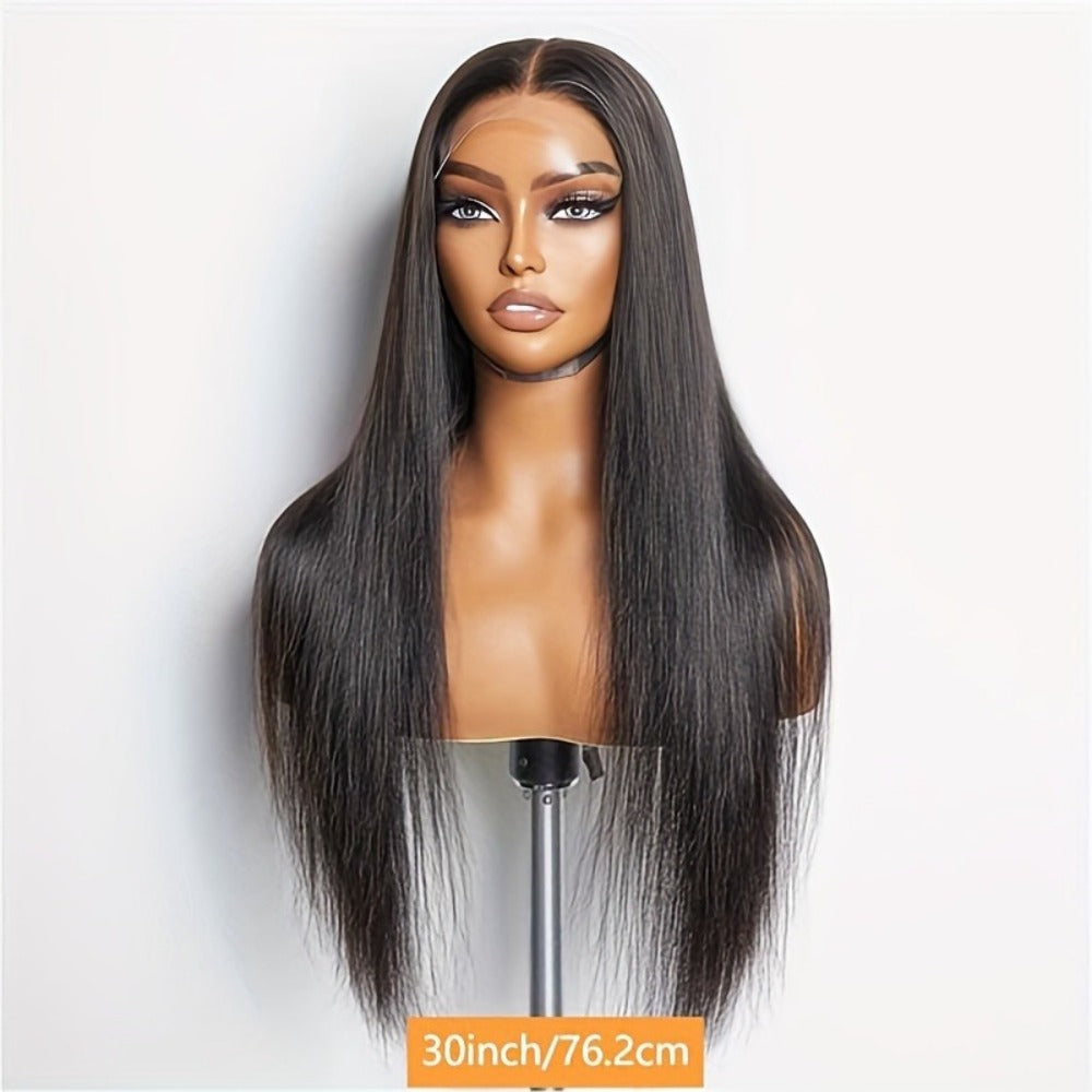 4x4 Lace Closure Straight Human Hair Wig in Natural Black with 12, 22 or 28 Inch Options for Women