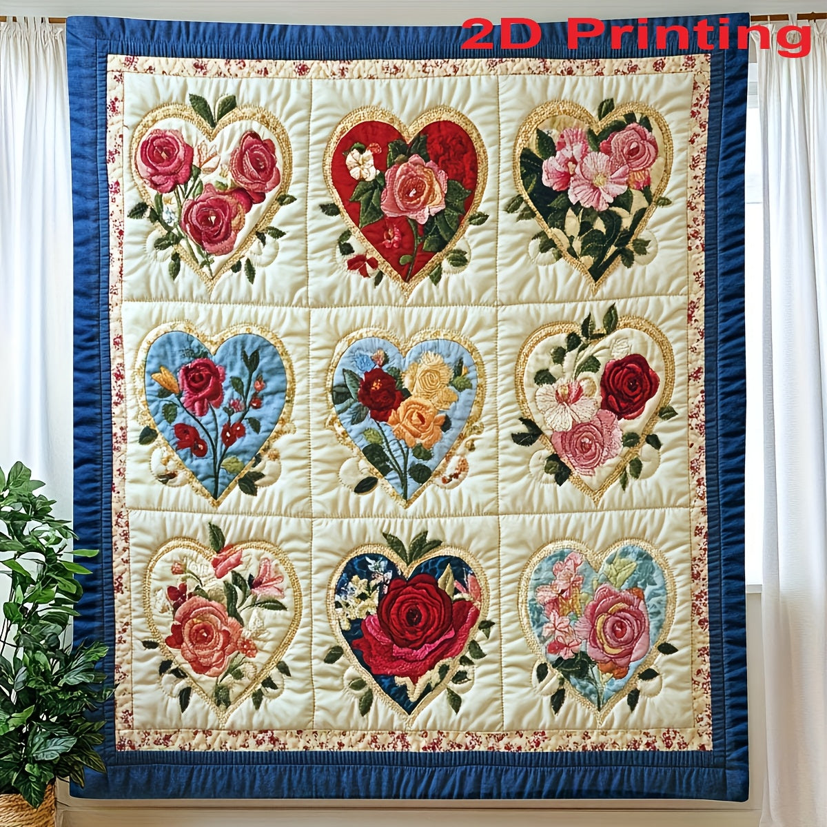 Heart and Floral Collage Print Flannel Blanket with Six Size Options from 40 x 50 to 60 x 80 Inches